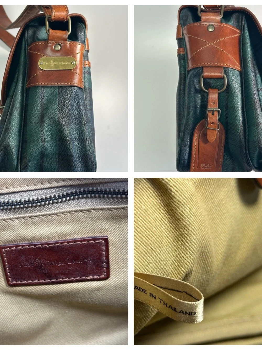 Polo Ralph Lauren Classic Plaid Leather-Trim Messenger Bag - Green/Tan